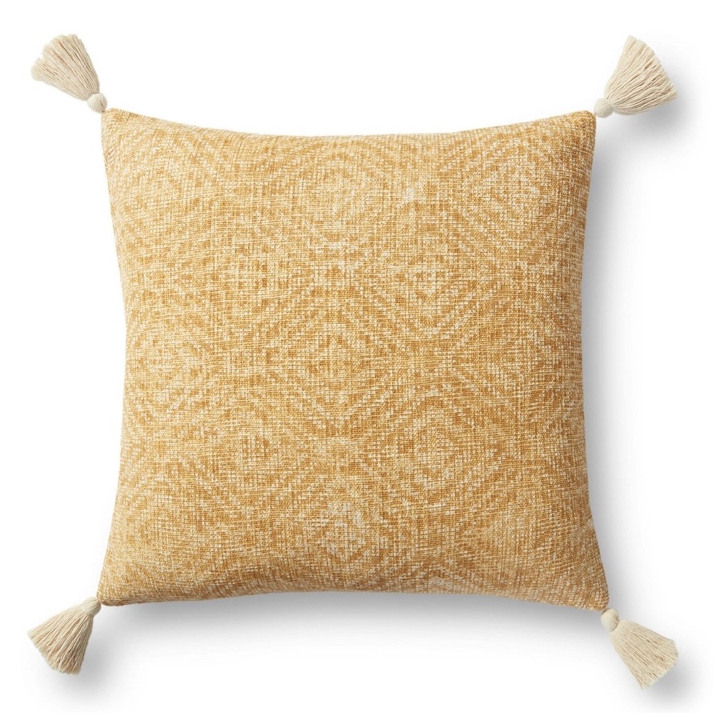 Loloi P0621 Yellow Diamond Pattern Handwoven Accent Pillow Set Tassels 22x22 NWT